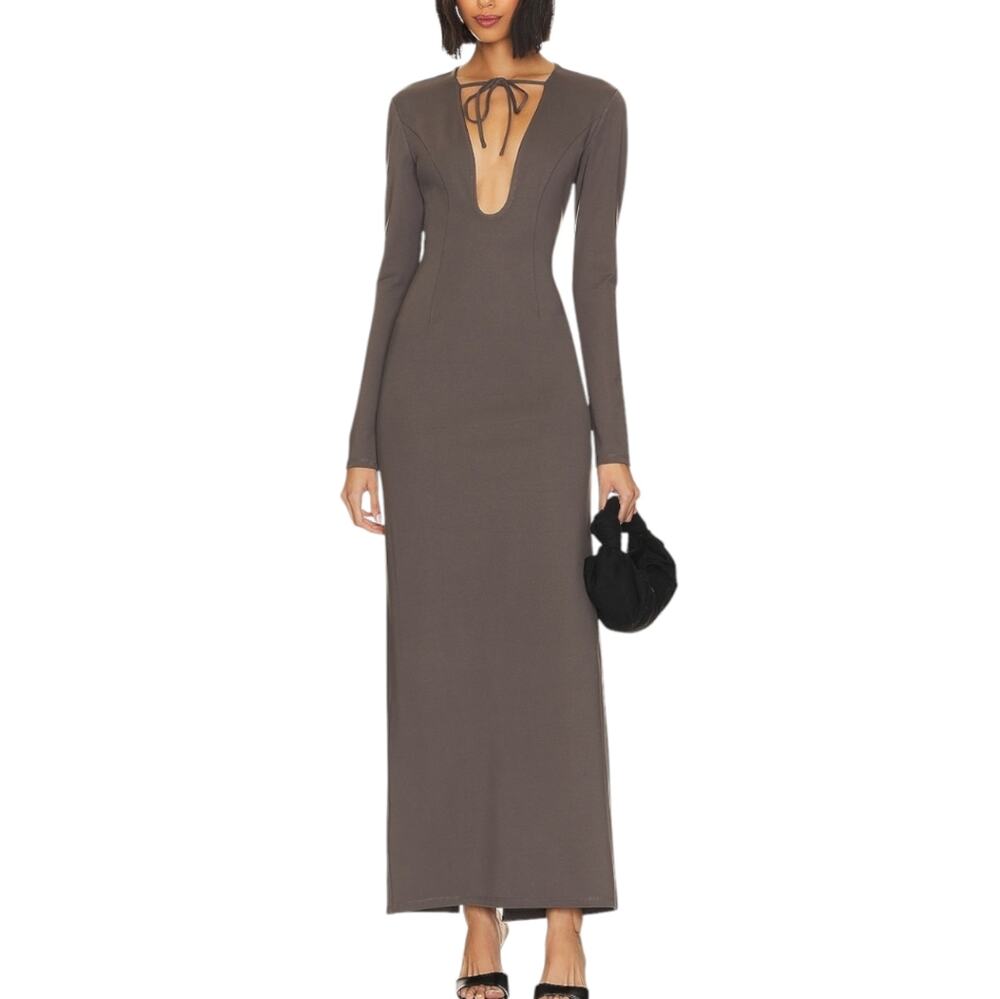 LPA Santino Maxi Dress Long Sleeve Slate Grey